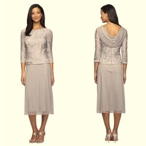 NEW Alex Evenings Embroidered Bateau Special Occasion Sheath Dress Tan Size 24W